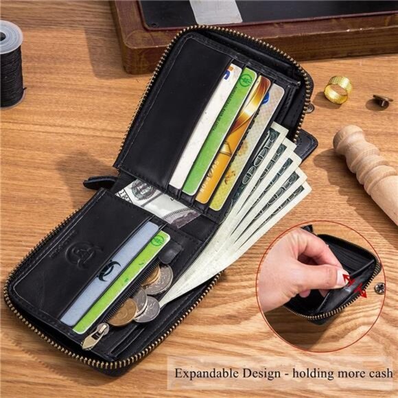 Mens Leather Wallet RFID Blocking Large Capacity Card Case ID Window Coin Pocket - Picture 4 of 7